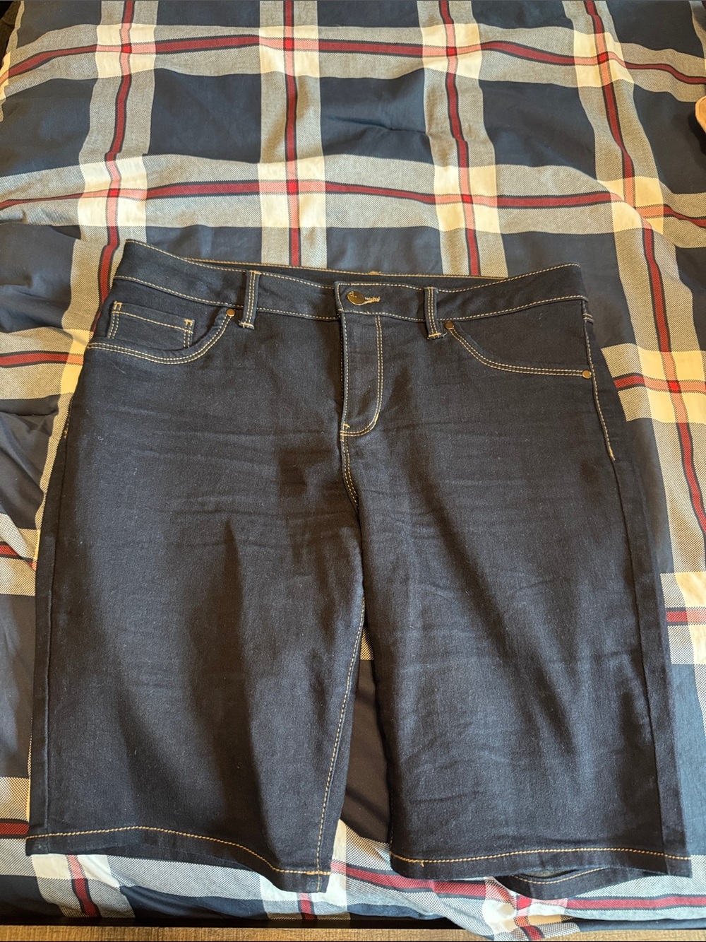 d. jeans Navy Blue Boyfriend Denim Bermuda Shorts with Contrast Stitching
